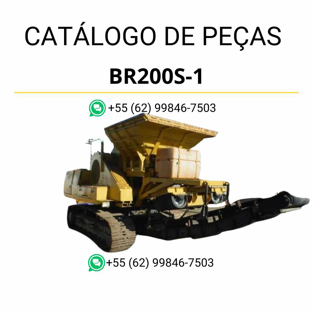 Catálogo de peças Komatsu BR200S-1 em PDF, com ilustrações técnicas e relação detalhada dos componentes do triturador e reciclador.