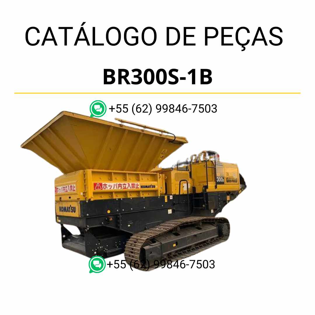 Catálogo de peças Komatsu BR300S-1B em PDF, com ilustrações técnicas e identificação detalhada dos componentes do triturador e reciclador.