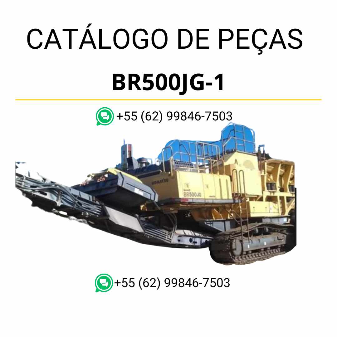 Catálogo de peças Komatsu BR500JG-1 em PDF, com ilustrações técnicas e identificação completa dos componentes do triturador e reciclador.