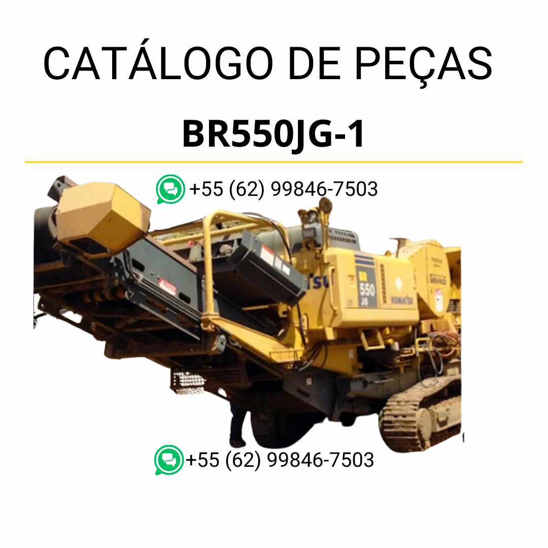 Catálogo de peças Komatsu BR550JG-1 em PDF, com ilustrações técnicas e relação detalhada dos componentes do triturador e reciclador.