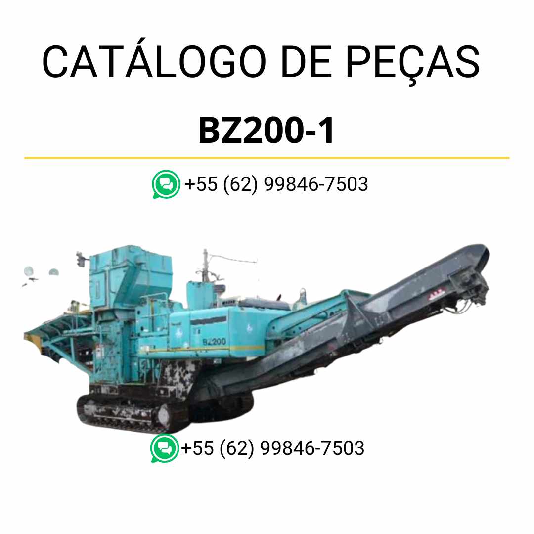 Catálogo de peças Komatsu BZ200-1 em PDF, com ilustrações técnicas e relação detalhada dos componentes do triturador e reciclador.
