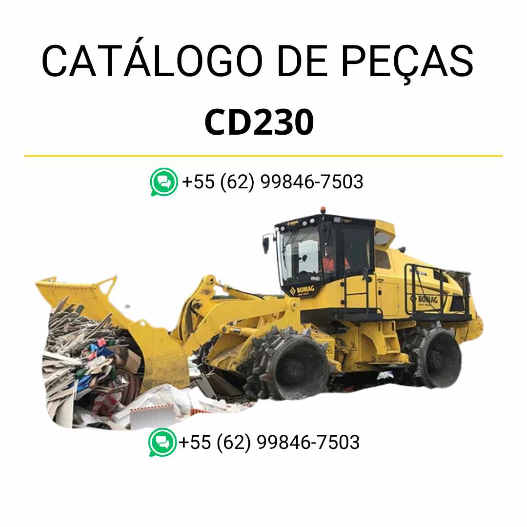 Catálogo de peças Komatsu CD230 em PDF com diagramas técnicos e identificação precisa das peças do compactador e carregador.