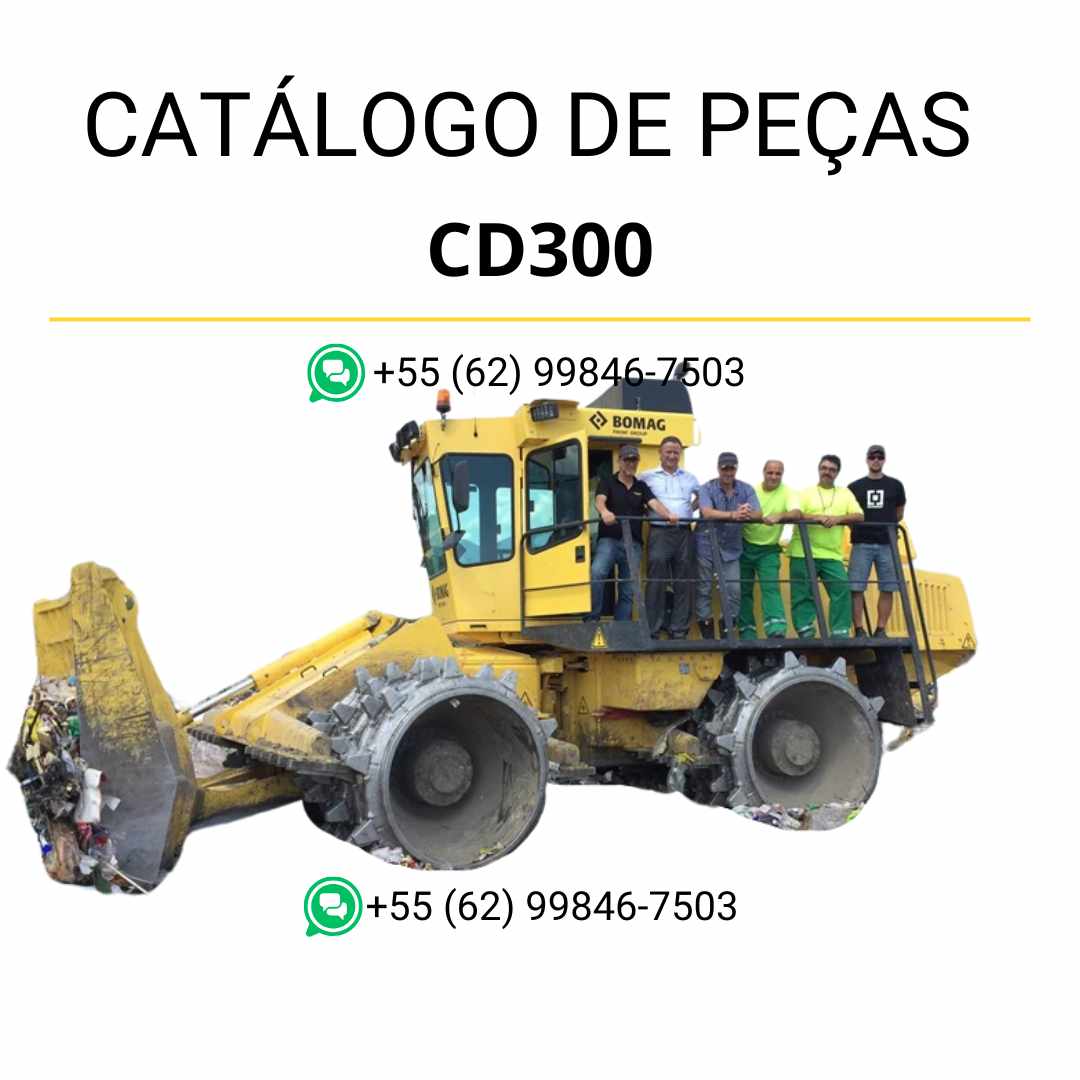 Catálogo de peças Komatsu CD300 em PDF com esquemas detalhados e relação de componentes para compactador e carregador.