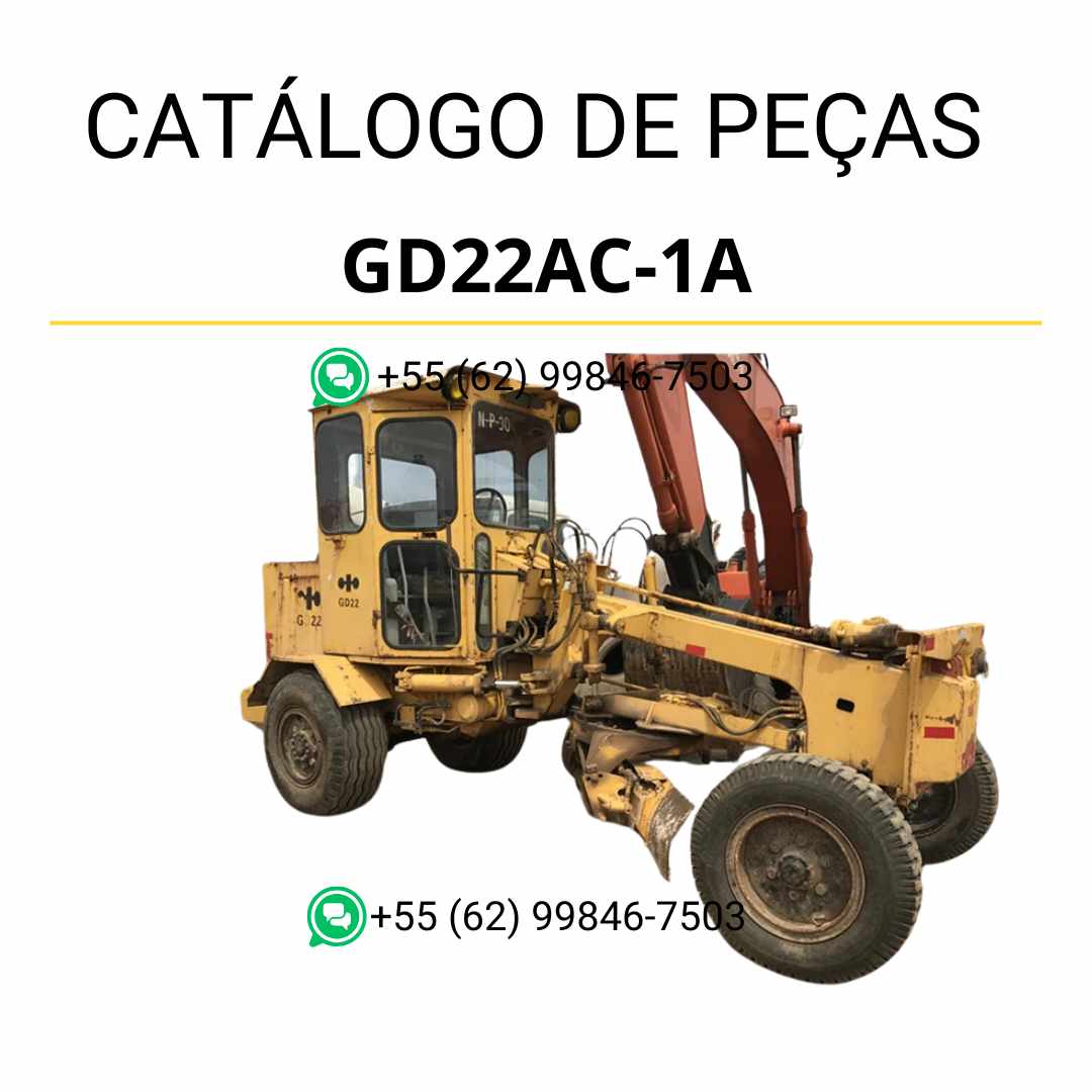 Catálogo de peças Komatsu GD22AC-1A em PDF, com diagramas técnicos e identificação precisa dos componentes da motoniveladora.