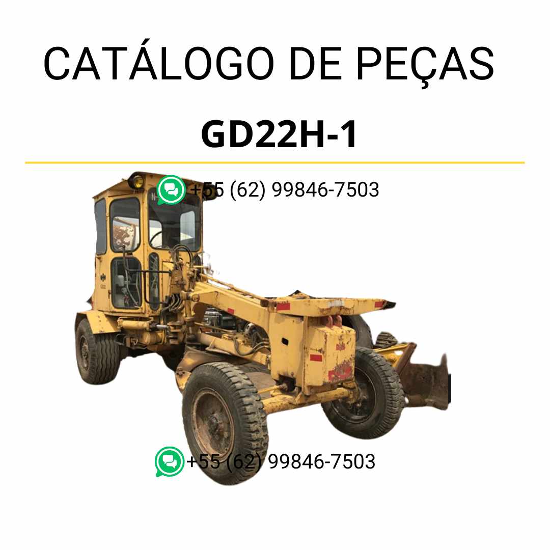 Catálogo de peças Komatsu GD22H-1 em PDF, com ilustrações técnicas e identificação detalhada dos componentes da motoniveladora.