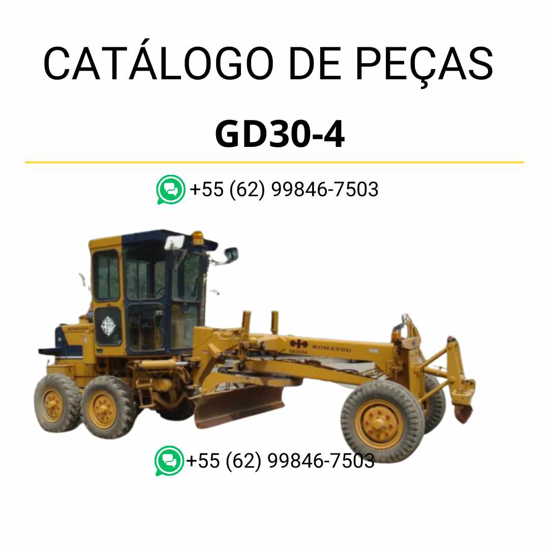 Catálogo de peças Komatsu GD30-4 em PDF, com ilustrações técnicas e identificação detalhada dos componentes da motoniveladora.