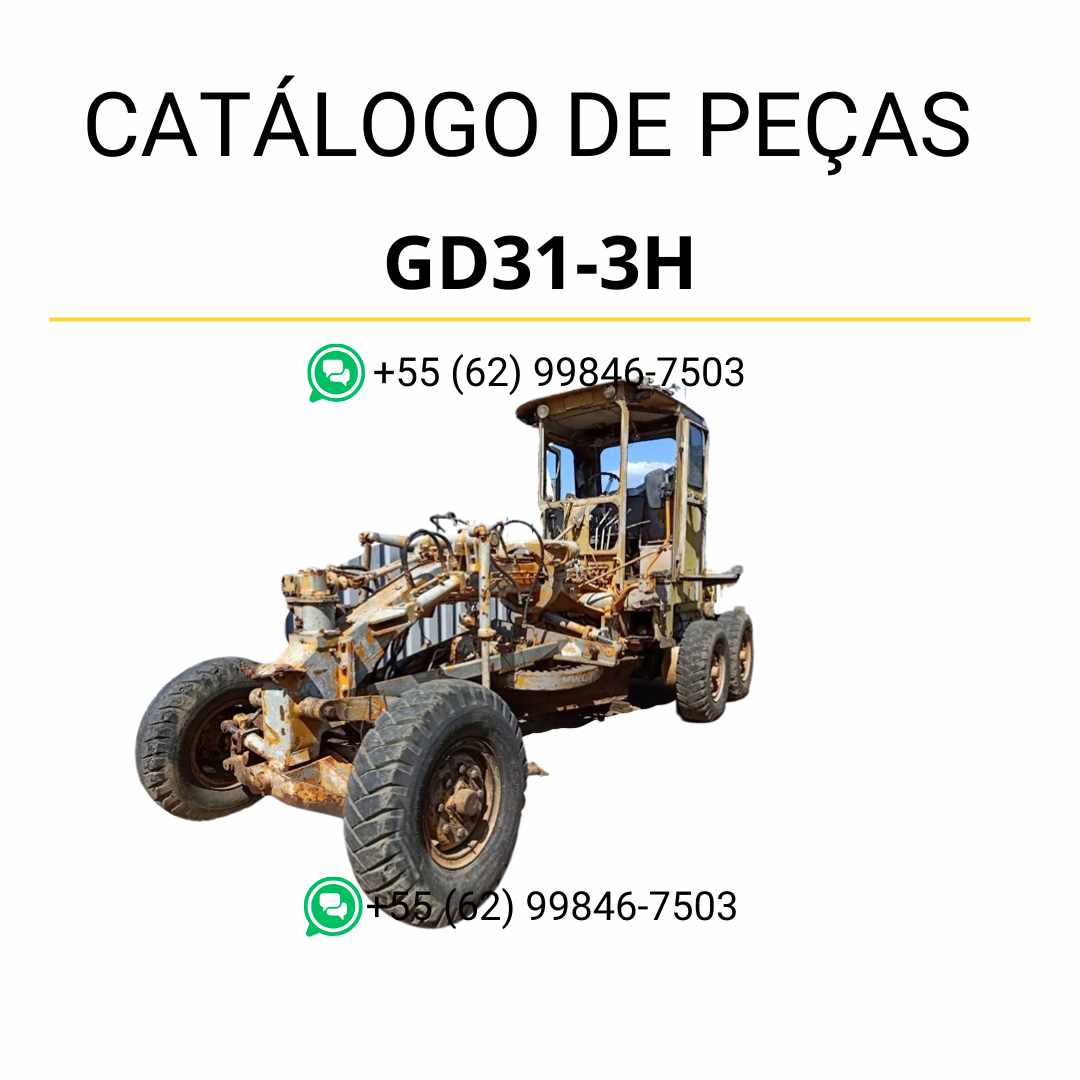 Catálogo de peças Komatsu GD31-3H em PDF, com diagramas técnicos e identificação detalhada dos componentes da motoniveladora.