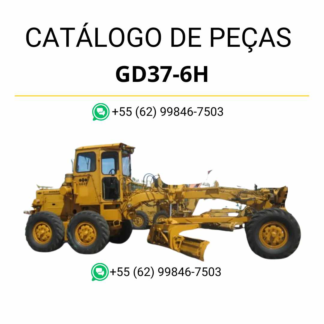 Catálogo de peças Komatsu GD37-6H em PDF, com ilustrações técnicas e identificação detalhada dos componentes da motoniveladora.