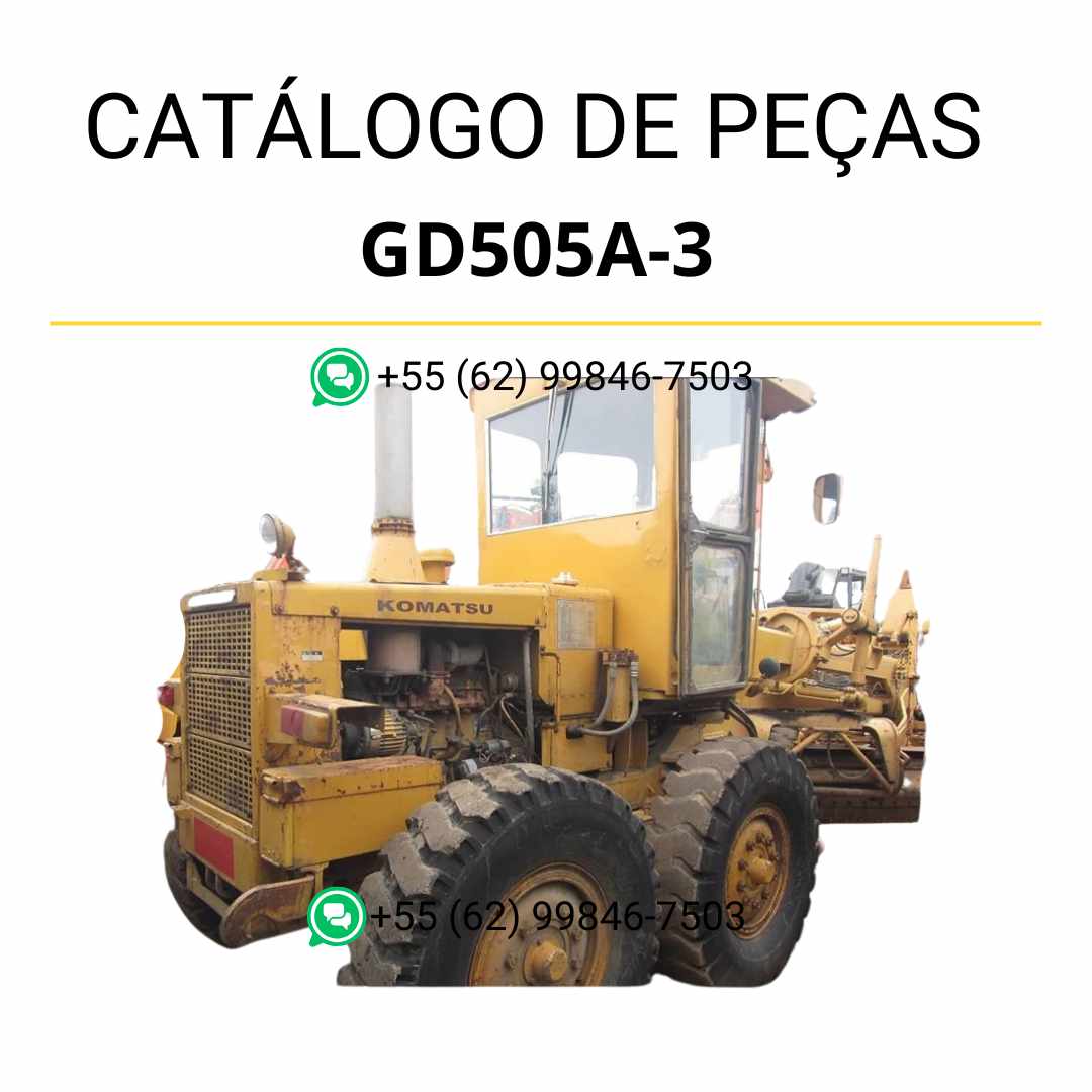 Catálogo de peças Komatsu GD505A-3 em PDF, com ilustrações técnicas e relação organizada dos componentes da motoniveladora.