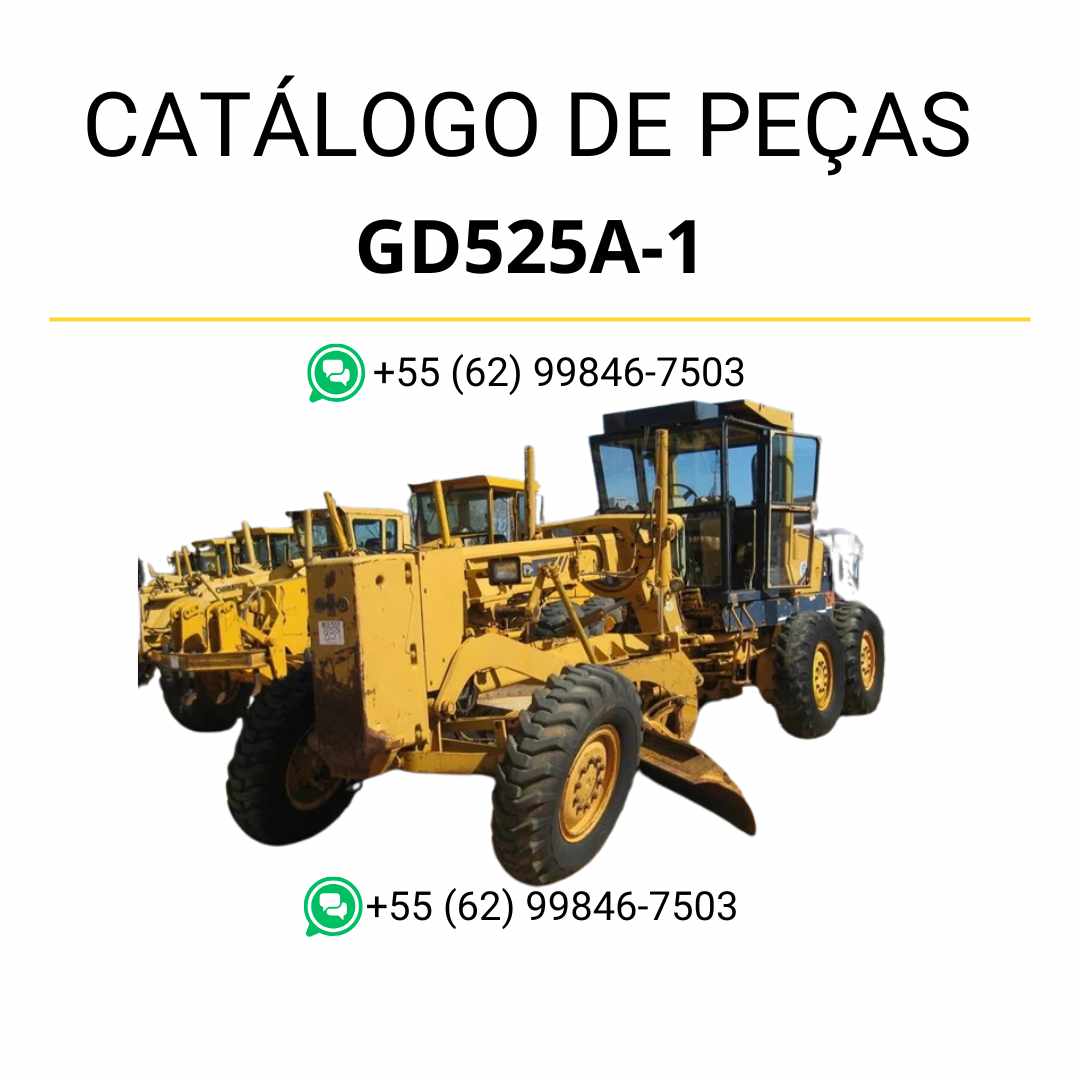 Catálogo de peças Komatsu GD525A-1 em PDF, com diagramas técnicos e relação detalhada dos componentes da motoniveladora.