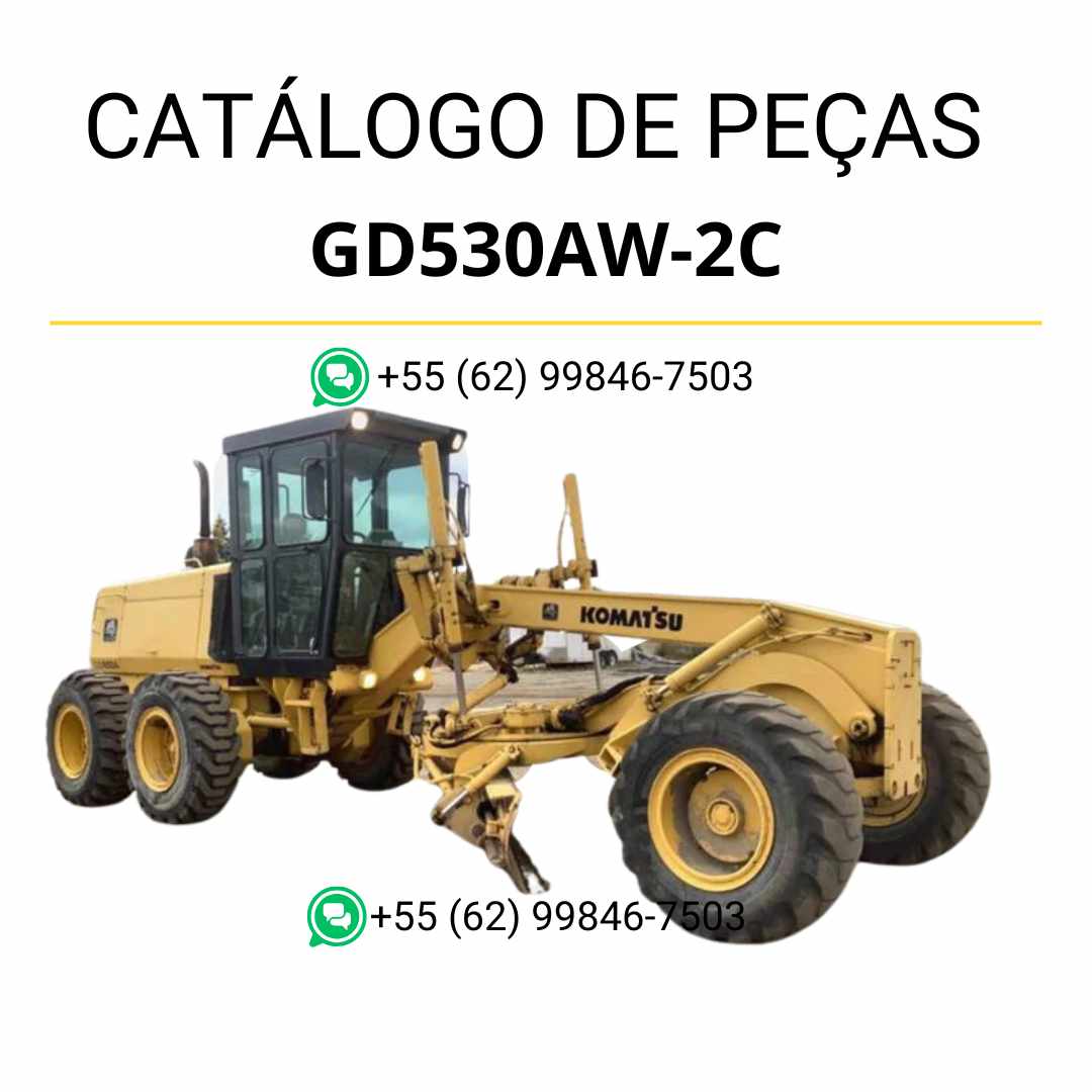 Catálogo de peças Komatsu GD530AW-2C em PDF, com diagramas técnicos e identificação detalhada dos componentes da motoniveladora.