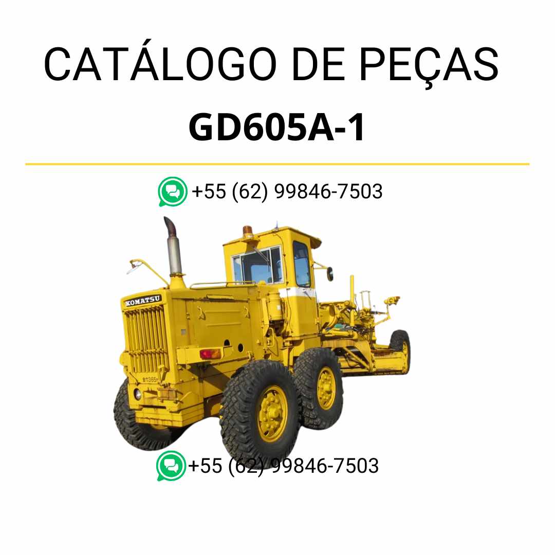 Catálogo de peças Komatsu GD605A-1 em PDF, trazendo vistas explodidas e relação técnica dos principais componentes da motoniveladora.