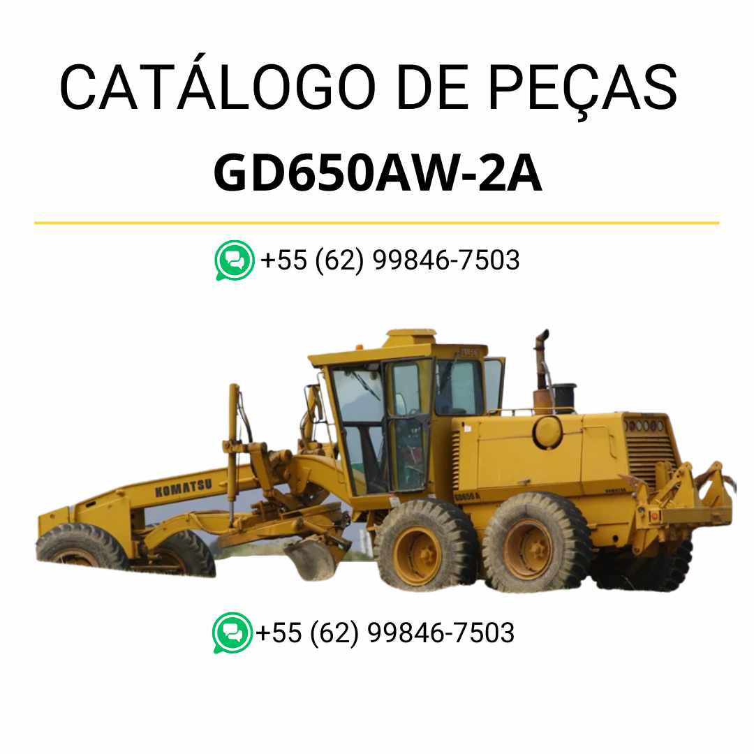 Catálogo de peças Komatsu GD650A e GD650AW-2A em PDF, com vistas explodidas e relação de componentes originais da motoniveladora.