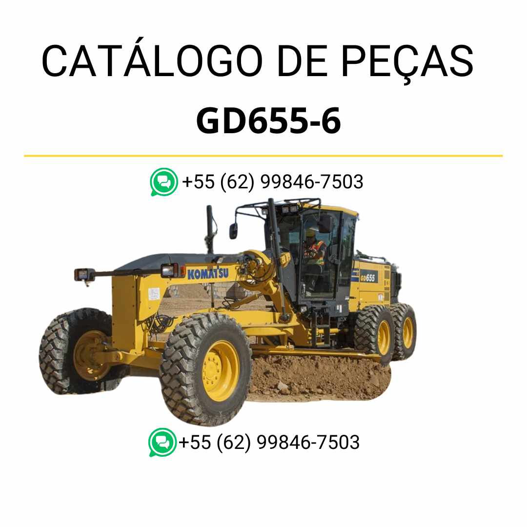 Catálogo de peças Komatsu GD655-6 em PDF para motoniveladoras, com ilustrações detalhadas e identificação precisa de componentes originais