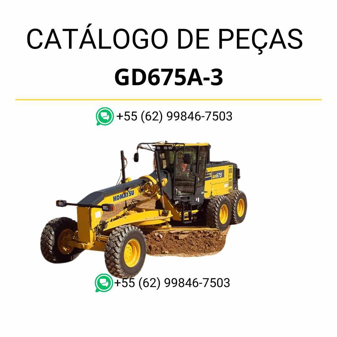 Catálogo de peças Komatsu GD675A-3 em PDF para motoniveladoras, com diagramas técnicos detalhados e identificação completa de componentes