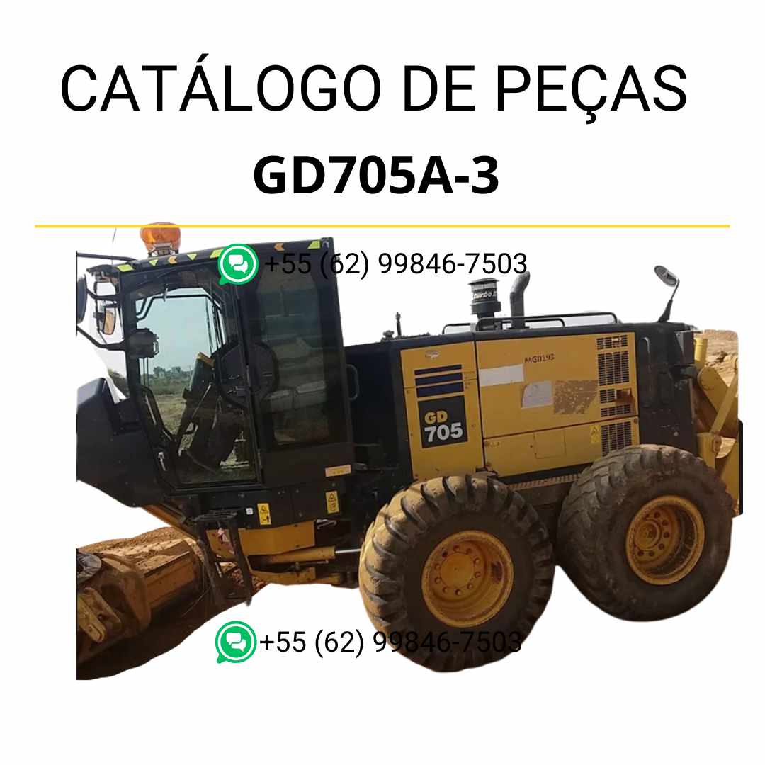 Catálogo de peças Komatsu GD705A-3 em PDF para motoniveladoras, com diagramas técnicos e identificação completa de peças originais