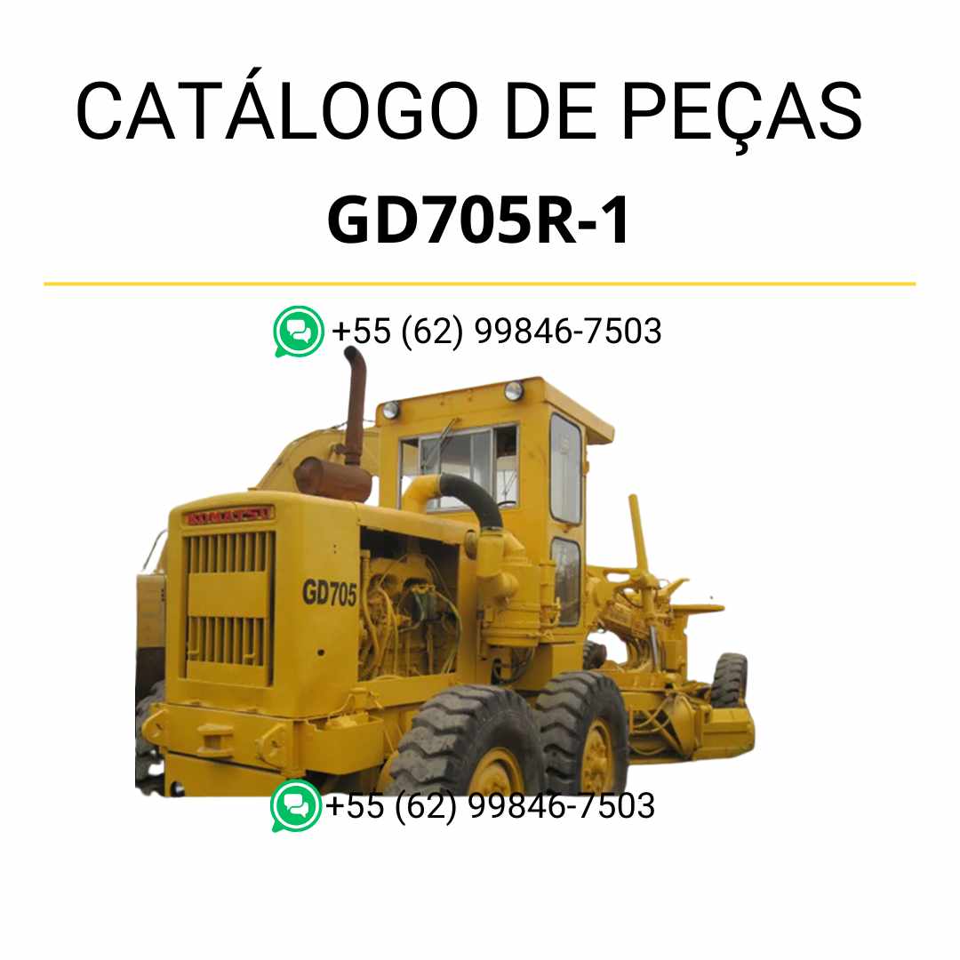Catálogo de peças Komatsu GD705R-1 em PDF para motoniveladoras, com ilustrações técnicas e identificação precisa de peças originais
