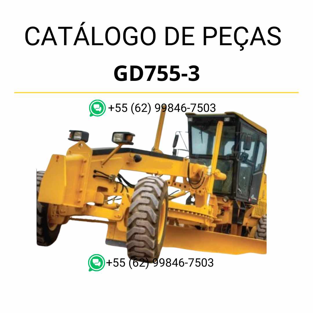 Catálogo de peças Komatsu GD755-3 em PDF para motoniveladoras, com ilustrações técnicas detalhadas e lista completa de componentes originais