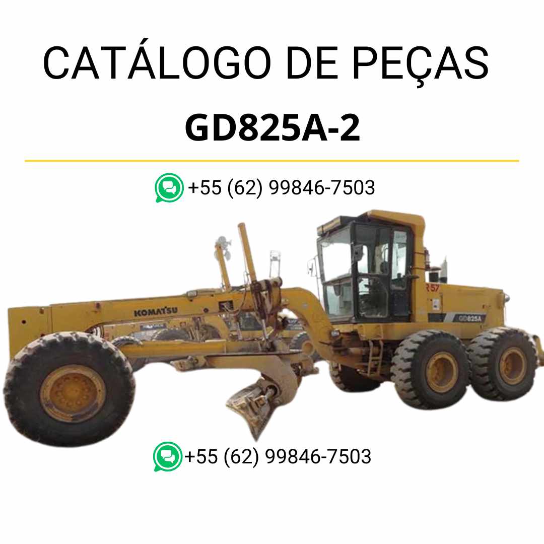Catálogo de peças Komatsu GD825A-2 em PDF para motoniveladoras, com ilustrações técnicas detalhadas e lista completa de componentes originais