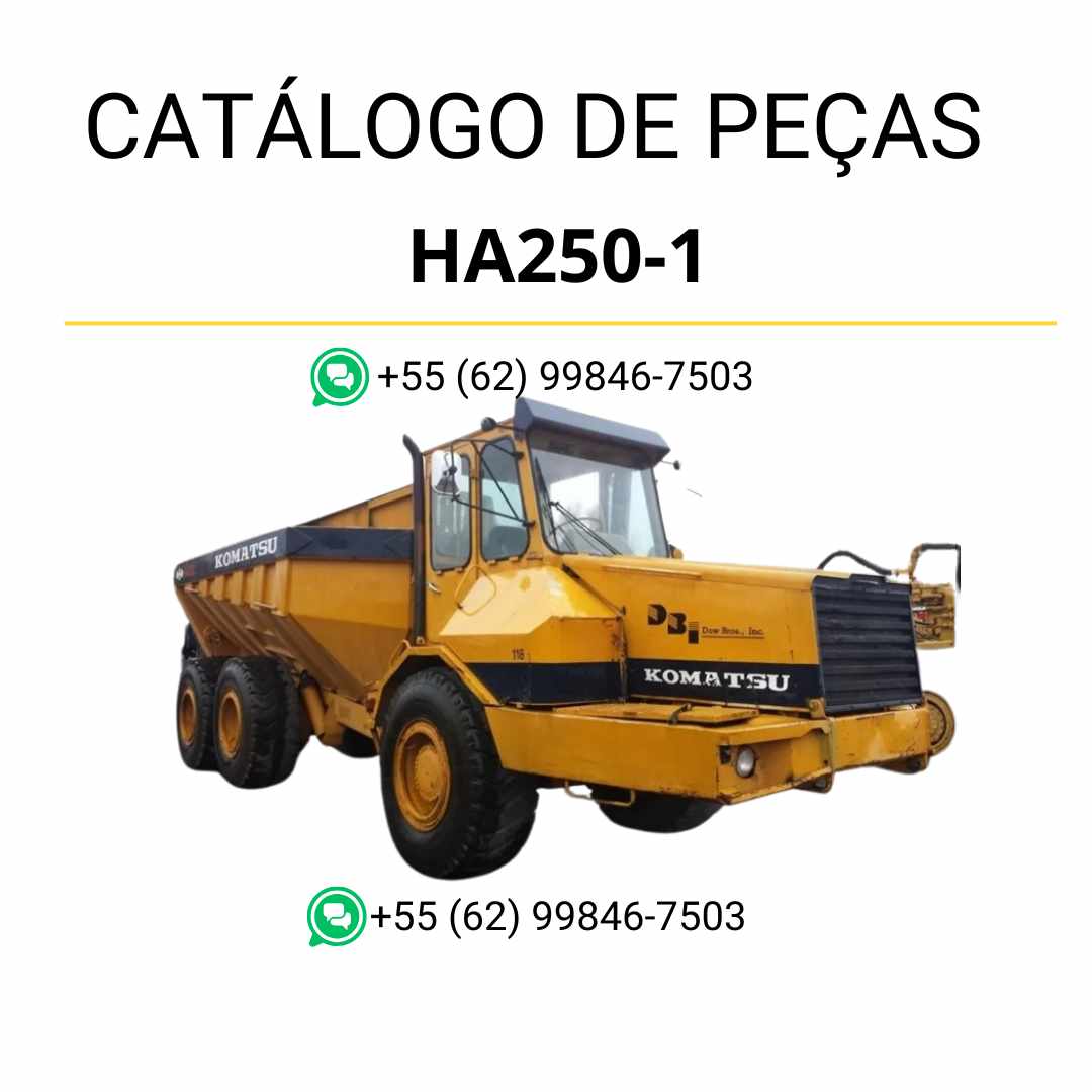 Catálogo de peças Komatsu HA250-1 em PDF com esquemas técnicos e lista detalhada de componentes para caminhões basculantes