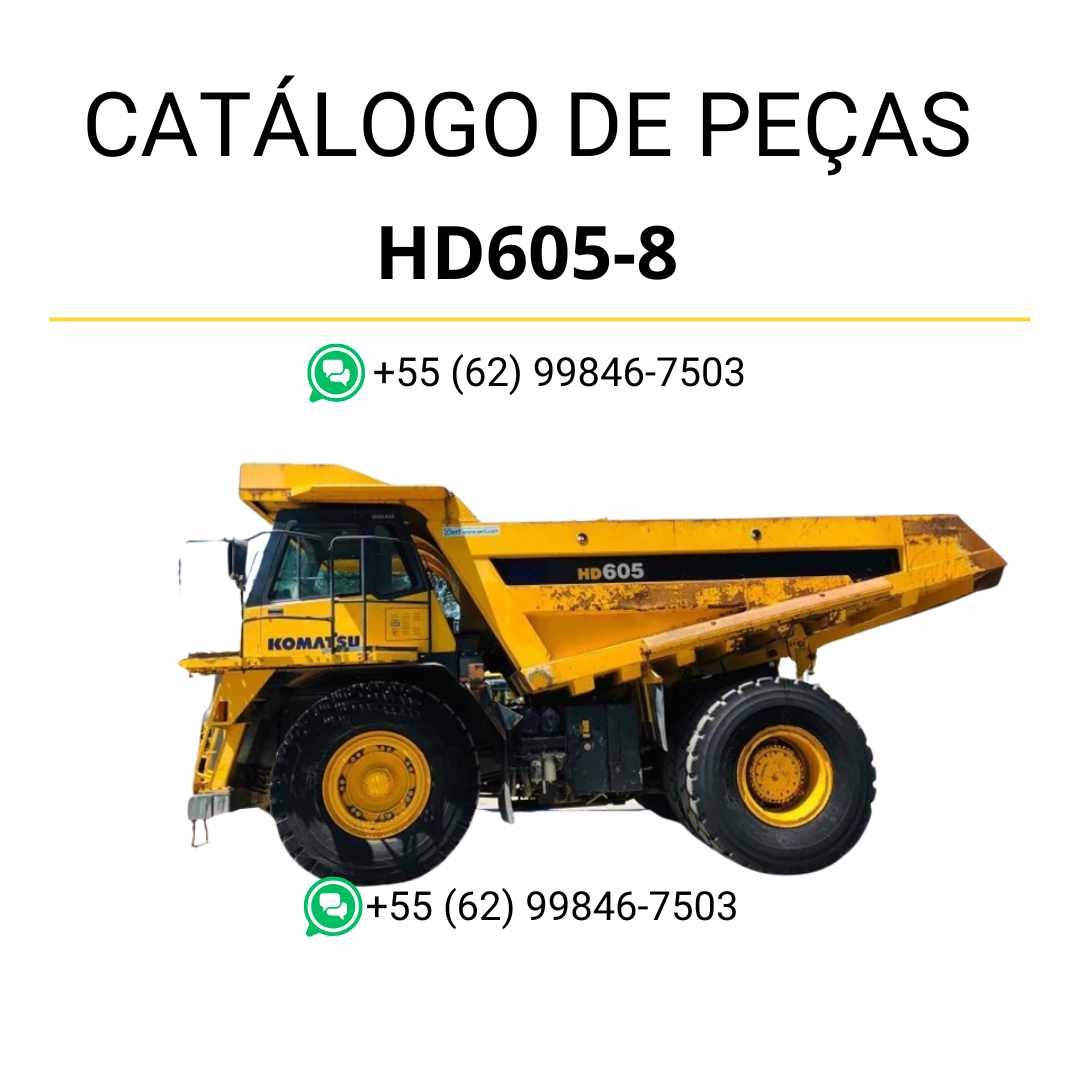 Catálogo de peças Komatsu HD605-8 em PDF com diagramas técnicos e lista completa de componentes originais do caminhão basculante