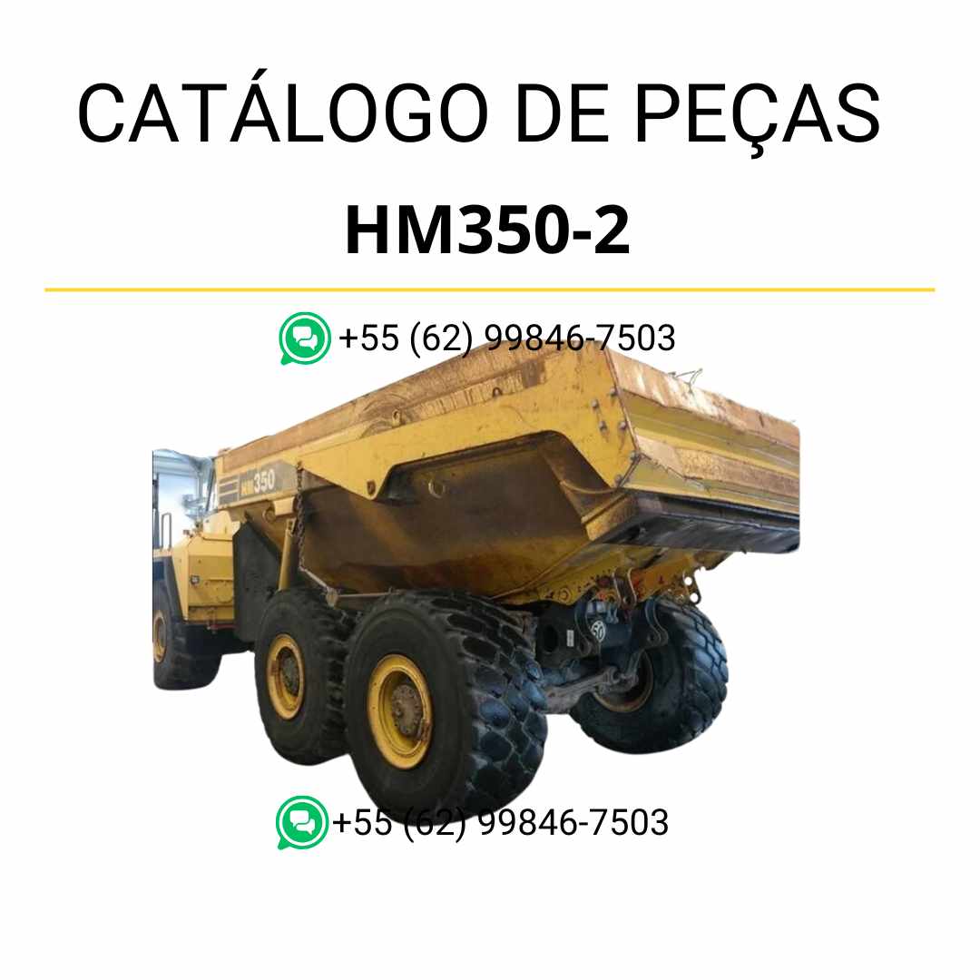 Catálogo de peças Komatsu HM350-2 em PDF para caminhões basculantes, com ilustrações técnicas e identificação detalhada de componentes originais