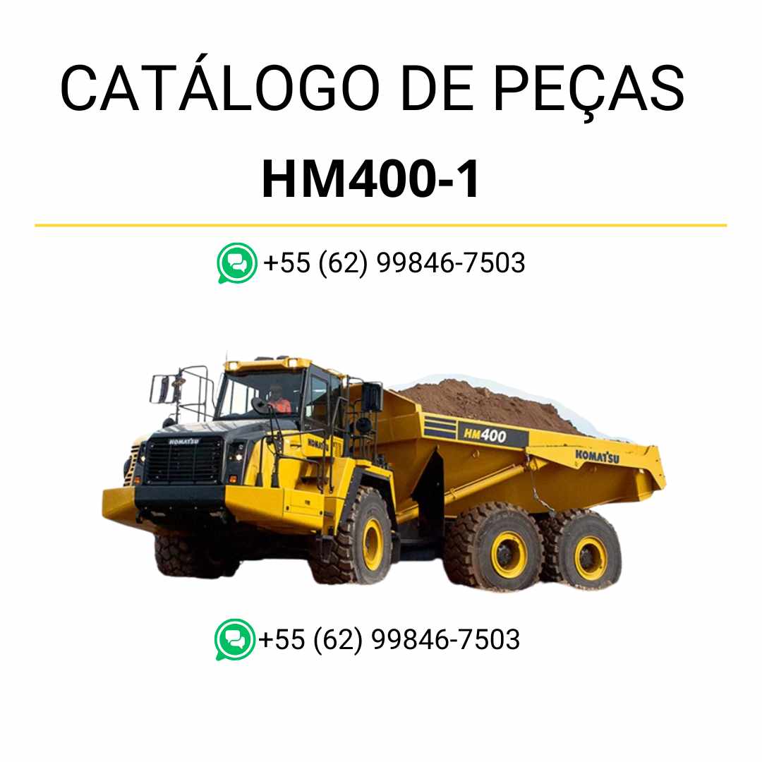 Catálogo de peças Komatsu HM400-1 em PDF para caminhões basculantes, com ilustrações detalhadas e lista completa de peças originais de fábrica
