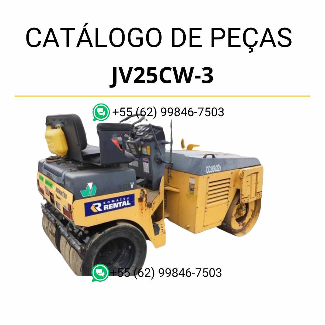 Catálogo de peças Komatsu JV25CW-3 em PDF para rolos compactadores, com diagramas técnicos detalhados e lista completa de peças originais