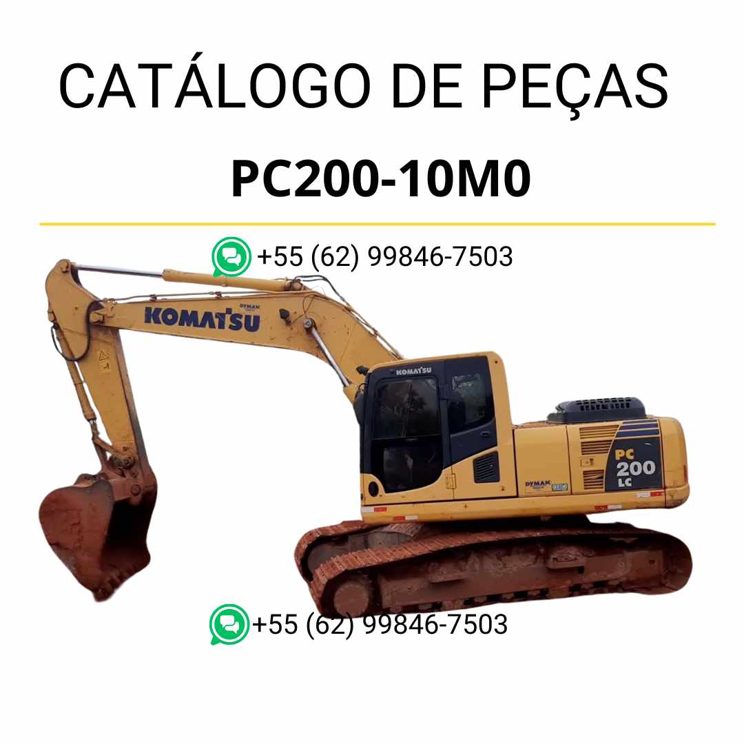 Catálogo de peças Komatsu PC200-10M0 em PDF, com diagramas explodidos e códigos OEM para consulta técnica da escavadeira.