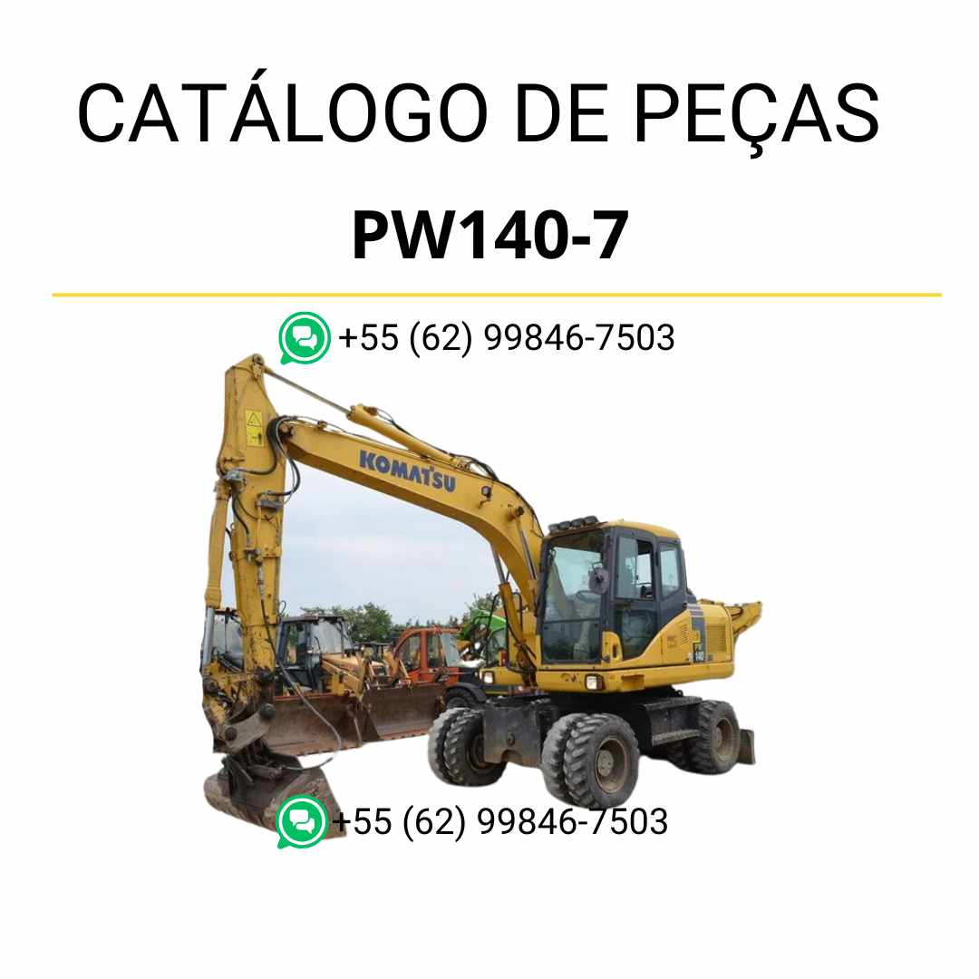 Catálogo de peças Komatsu PW140-7 em PDF, trazendo diagramas completos e identificação técnica dos componentes da escavadeira de rodas.