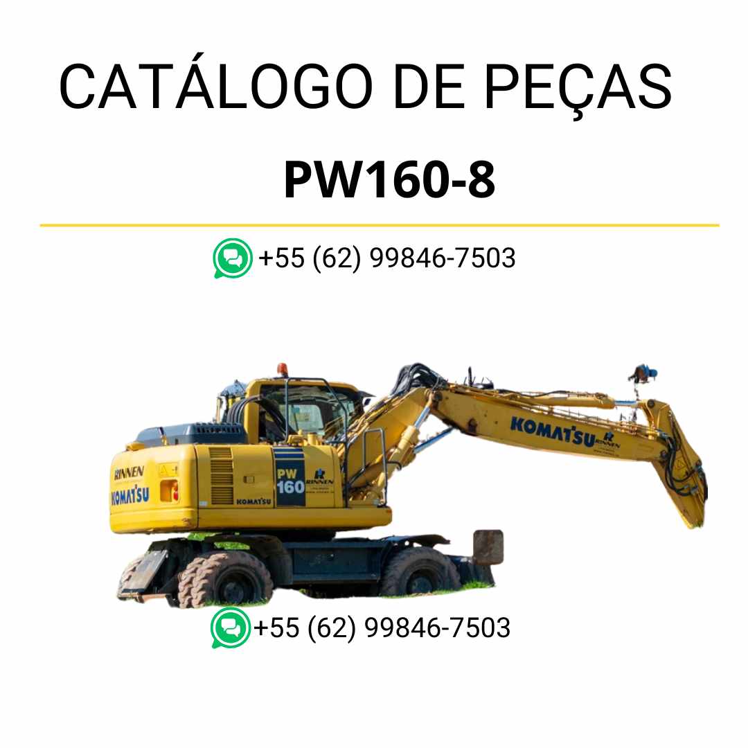 Catálogo de peças Komatsu PW160-7K em PDF, trazendo diagramas completos e identificação técnica dos componentes da escavadeira de rodas.