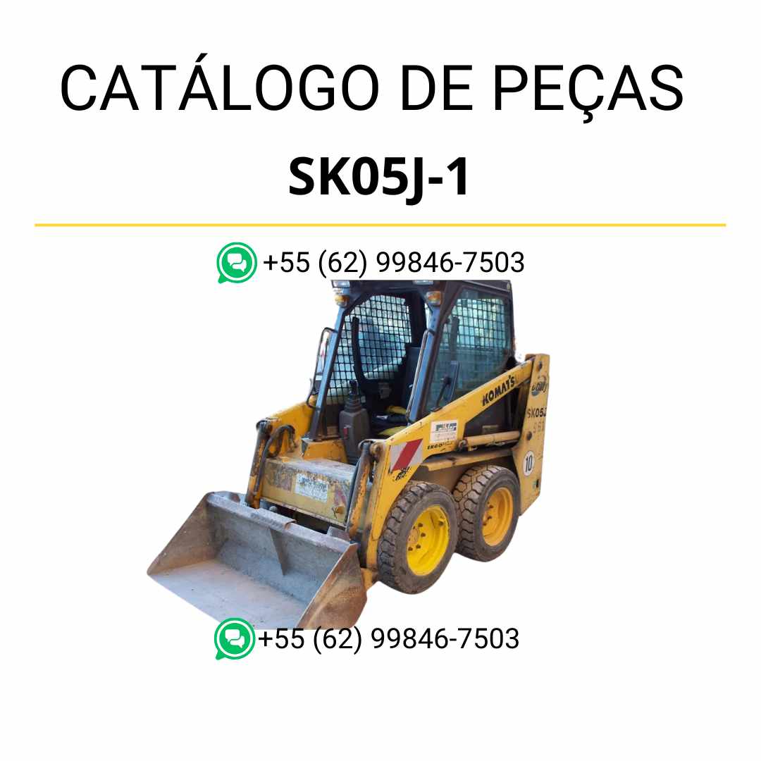 Catálogo de peças Komatsu SK05J-1 em PDF para minicarregadeiras, com ilustrações técnicas detalhadas e lista completa de componentes originais