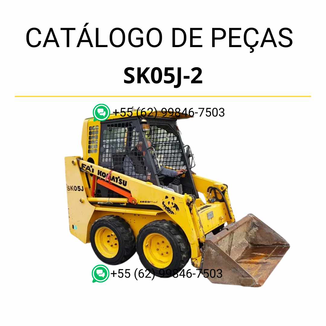 Catálogo de peças Komatsu SK05J-2 em PDF para minicarregadeiras, com diagramas detalhados e lista completa de componentes originais