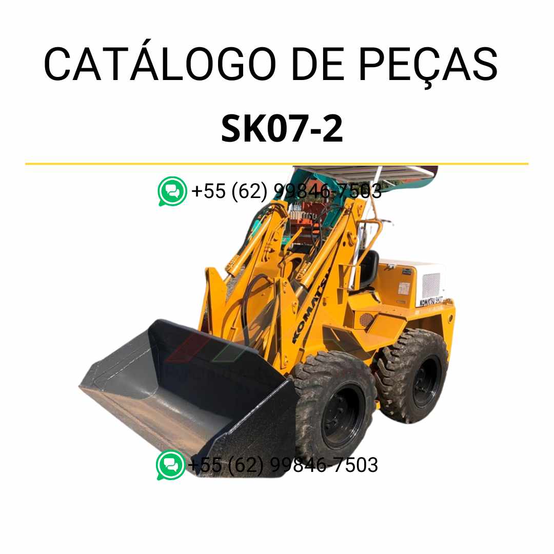 Catálogo de peças Komatsu SK07-2 em PDF para minicarregadeiras, com diagramas detalhados e lista completa de componentes originais