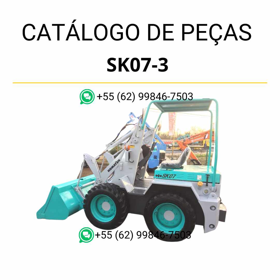 Catálogo de peças Komatsu SK07-3 em PDF para minicarregadeiras, com diagramas técnicos e lista completa de componentes originais