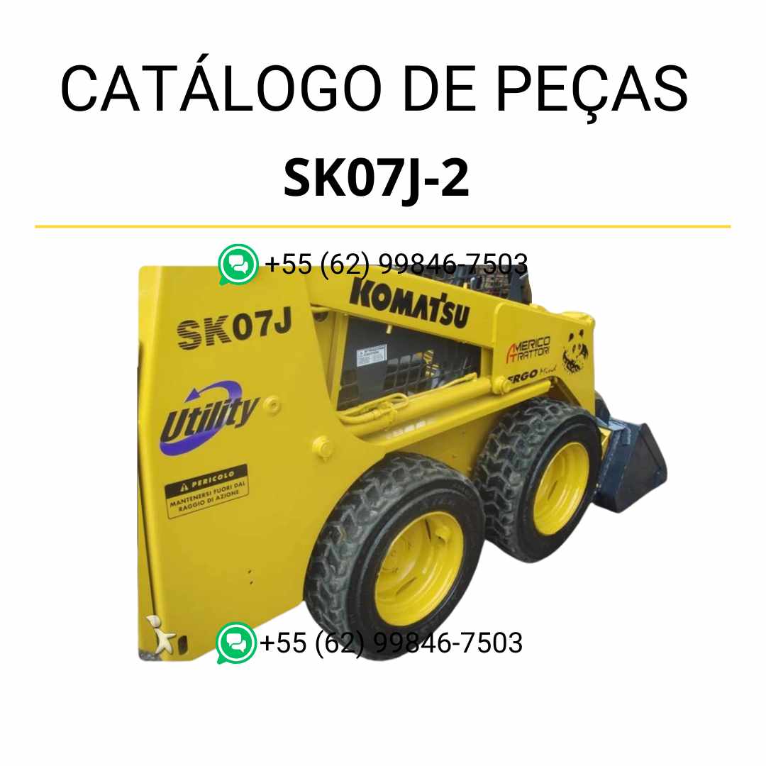 Catálogo de peças Komatsu SK07J-2 em PDF para minicarregadeiras, com ilustrações detalhadas e lista completa de componentes originais
