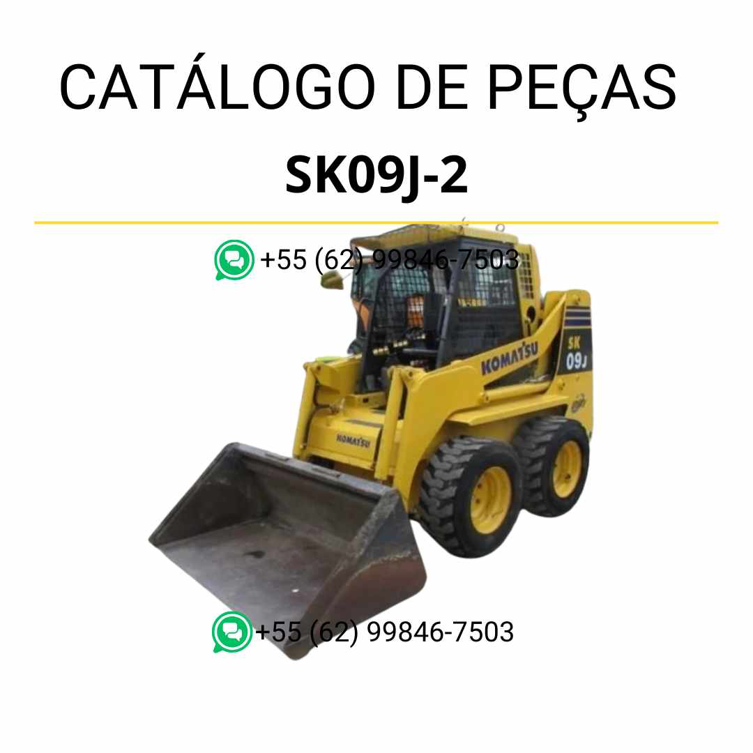 Catálogo de peças Komatsu SK09J-2 em PDF para minicarregadeiras, com mais de 400 páginas de diagramas e lista completa de componentes originais