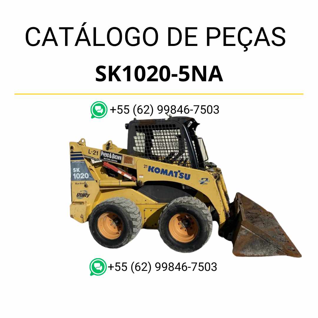 Catálogo de peças Komatsu SK1020-5NA em PDF para minicarregadeiras, com ilustrações detalhadas e lista completa de componentes originais