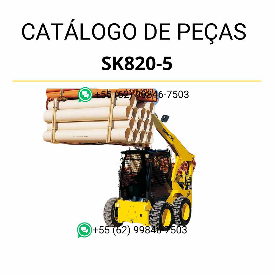Catálogo de peças Komatsu SK820-5 em PDF com esquemas técnicos e relação detalhada dos componentes da minicarregadeira.