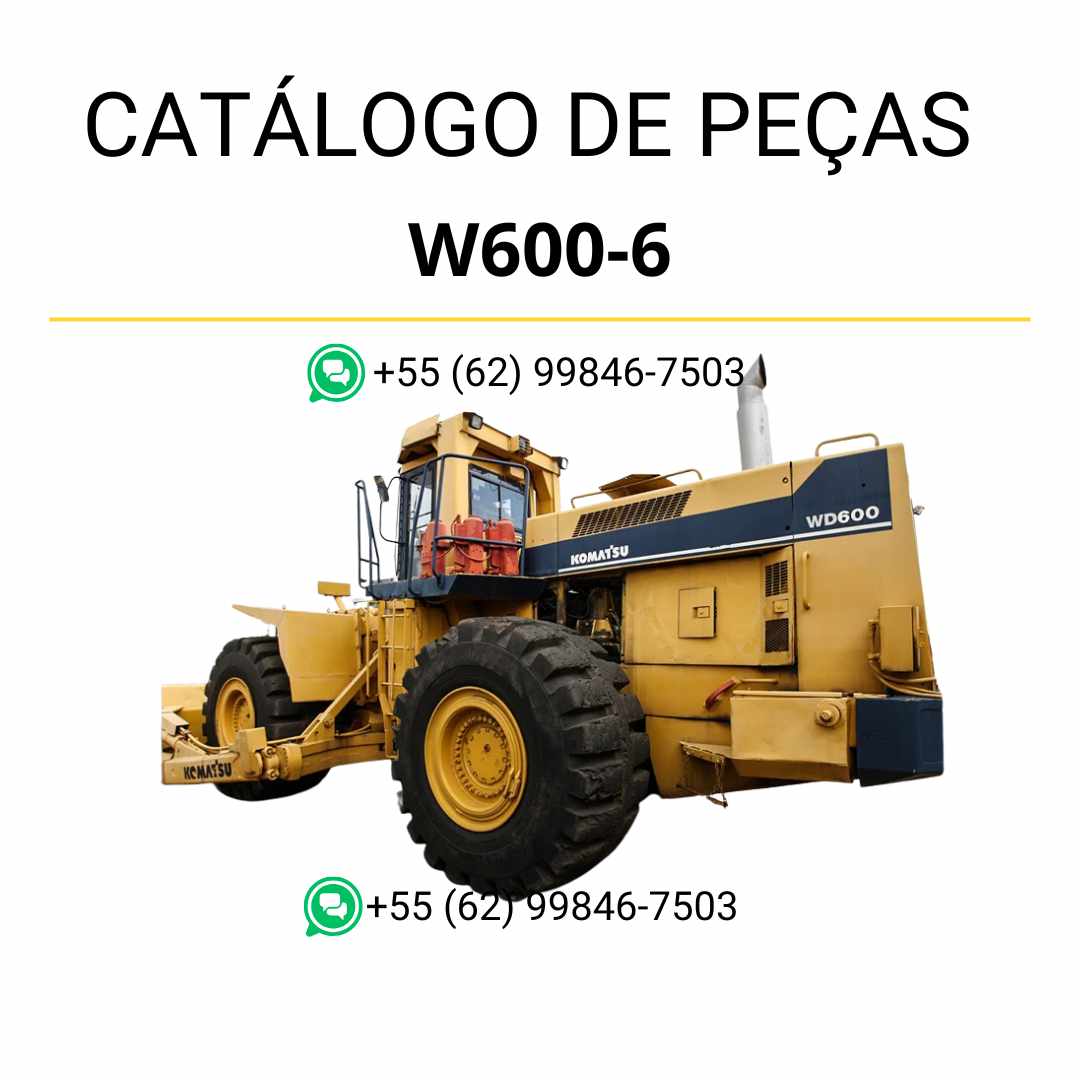 Catálogo de peças Komatsu W600-6 em PDF, com ilustrações técnicas e lista organizada de componentes para tratores de rodas