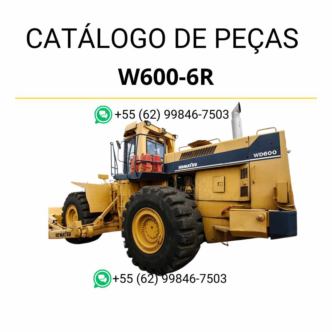 Catálogo de peças Komatsu W600-6R em PDF, com diagramas técnicos e identificação precisa de componentes para tratores de rodas