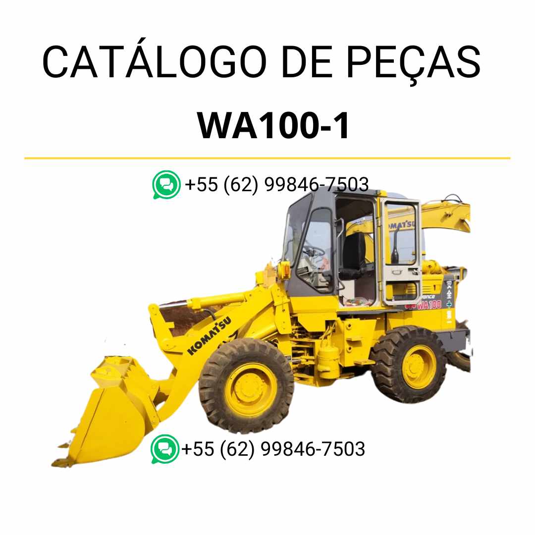 Catálogo de peças Komatsu WA100-1 em PDF, com esquemas técnicos e identificação detalhada dos componentes da carregadeira de rodas