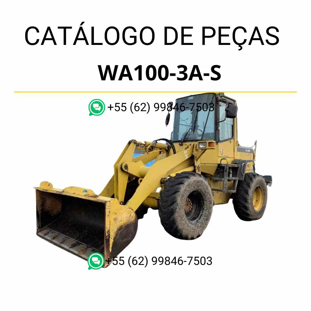 Catálogo de peças Komatsu WA100-3A-S em PDF, com esquemas ilustrados e referência técnica dos componentes da carregadeira de rodas