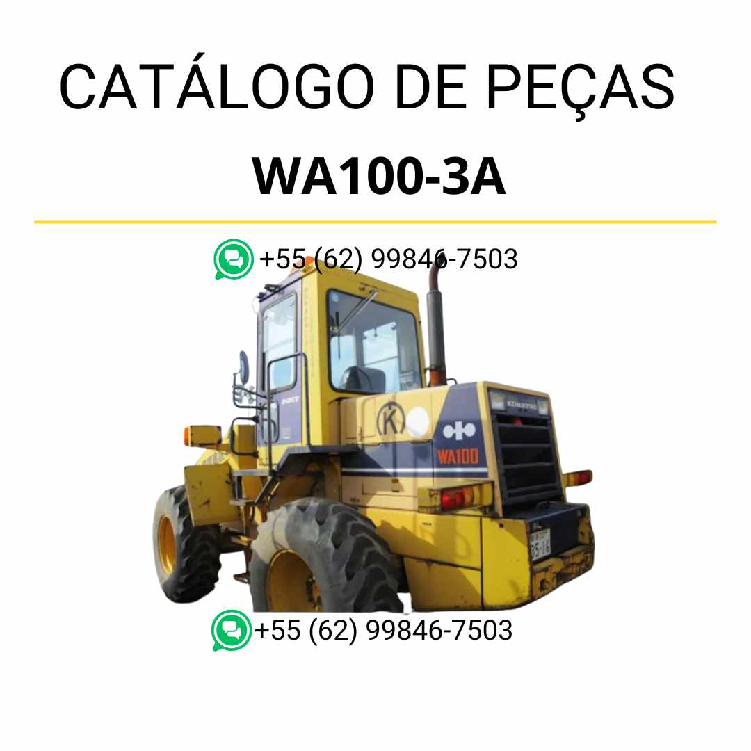 Catálogo de peças Komatsu WA100-3A em PDF, com ilustrações técnicas e detalhamento completo dos componentes da carregadeira de rodas