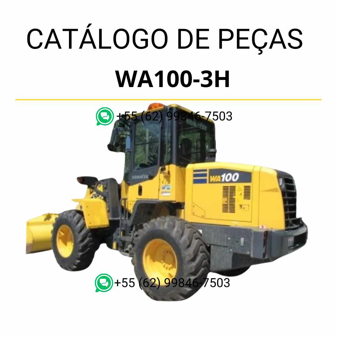 Catálogo de peças Komatsu WA100-3H em PDF, com vistas explodidas e organização técnica dos componentes da carregadeira de rodas