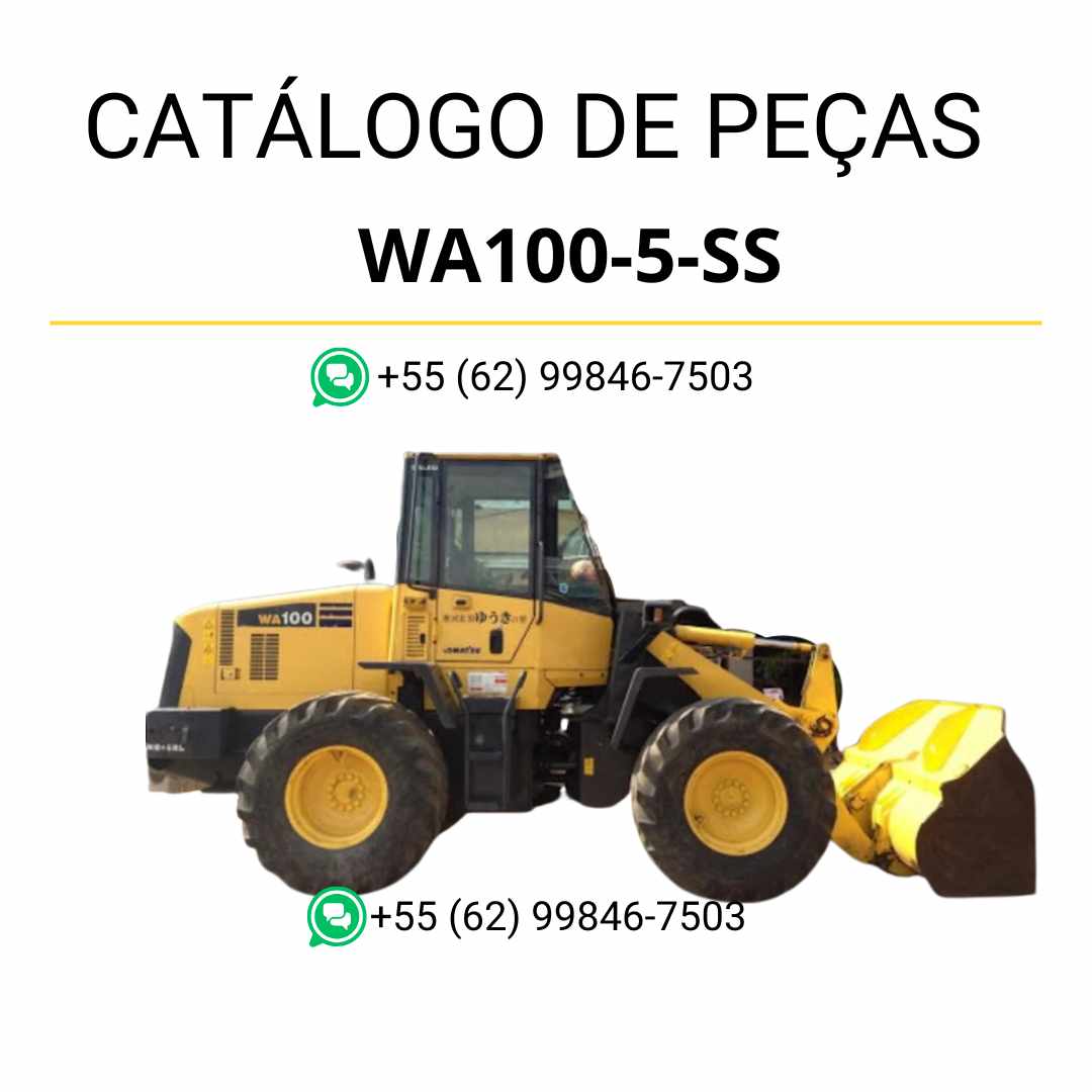 Catálogo de peças Komatsu WA100-5-SS em PDF, com ilustrações técnicas detalhadas e identificação completa dos componentes da carregadeira de rodas