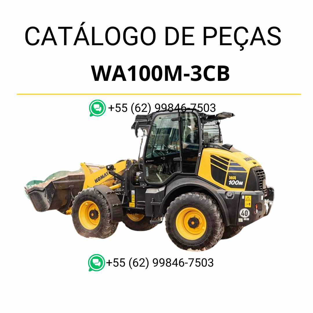 Catálogo de peças Komatsu WA100M-3CB em PDF, com diagramas ilustrados e relação completa de componentes da carregadeira de rodas