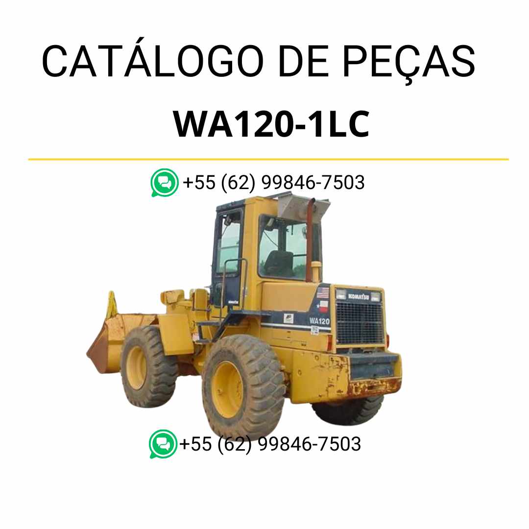 Catálogo de peças Komatsu WA120-1LC em PDF com ilustrações técnicas e identificação detalhada dos componentes da carregadeira de rodas