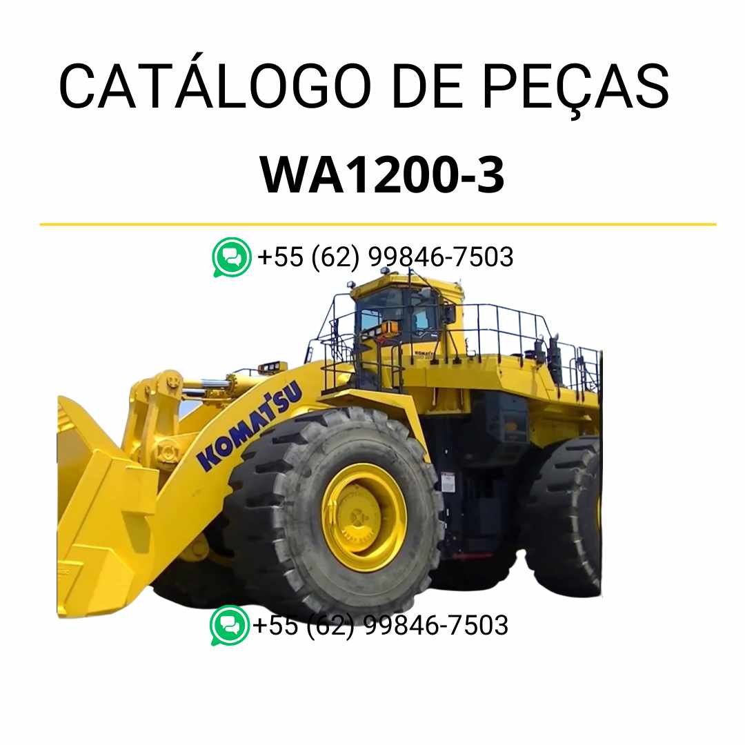 Catálogo de peças Komatsu WA1200-3 em PDF com diagramas técnicos e identificação detalhada dos componentes da carregadeira de rodas