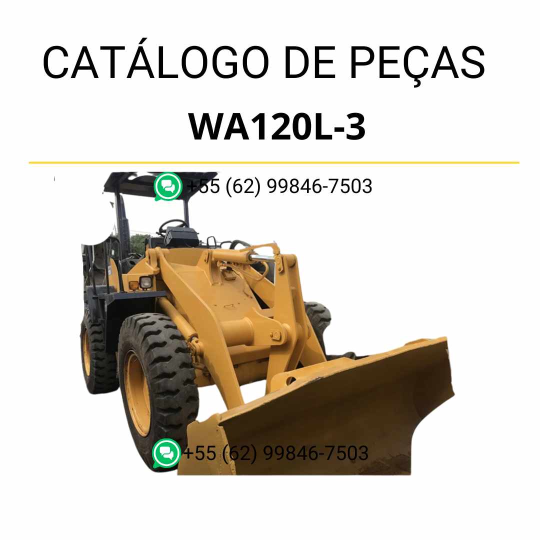 Catálogo de peças Komatsu WA120L-3 em PDF com diagramas técnicos e identificação detalhada dos componentes da carregadeira de rodas